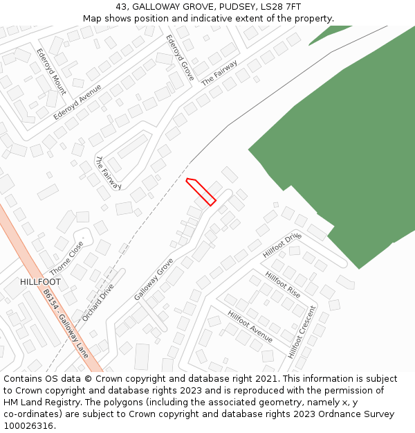 43, GALLOWAY GROVE, PUDSEY, LS28 7FT: Location map and indicative extent of plot