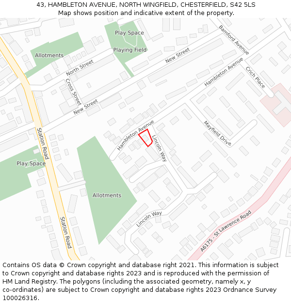 43, HAMBLETON AVENUE, NORTH WINGFIELD, CHESTERFIELD, S42 5LS: Location map and indicative extent of plot