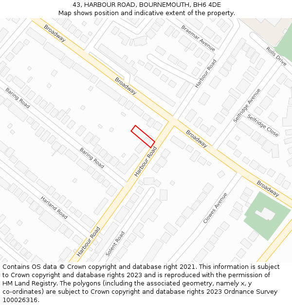 43, HARBOUR ROAD, BOURNEMOUTH, BH6 4DE: Location map and indicative extent of plot