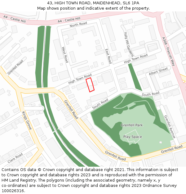 43, HIGH TOWN ROAD, MAIDENHEAD, SL6 1PA: Location map and indicative extent of plot