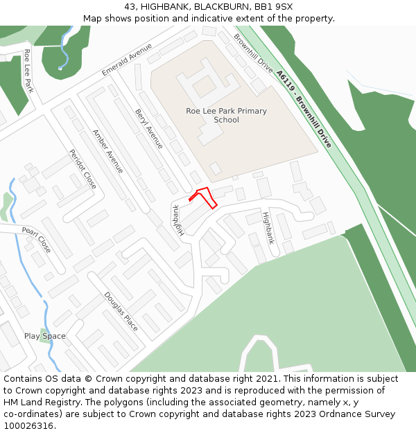 43, HIGHBANK, BLACKBURN, BB1 9SX: Location map and indicative extent of plot