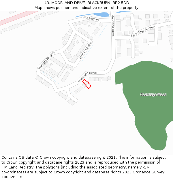 43, MOORLAND DRIVE, BLACKBURN, BB2 5DD: Location map and indicative extent of plot