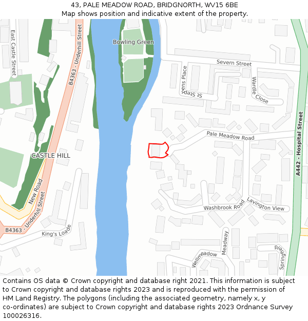 43, PALE MEADOW ROAD, BRIDGNORTH, WV15 6BE: Location map and indicative extent of plot