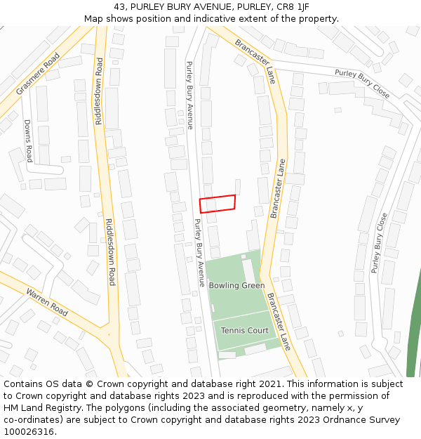 43, PURLEY BURY AVENUE, PURLEY, CR8 1JF: Location map and indicative extent of plot