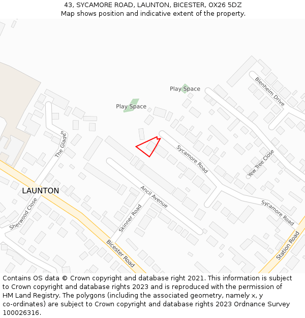 43, SYCAMORE ROAD, LAUNTON, BICESTER, OX26 5DZ: Location map and indicative extent of plot