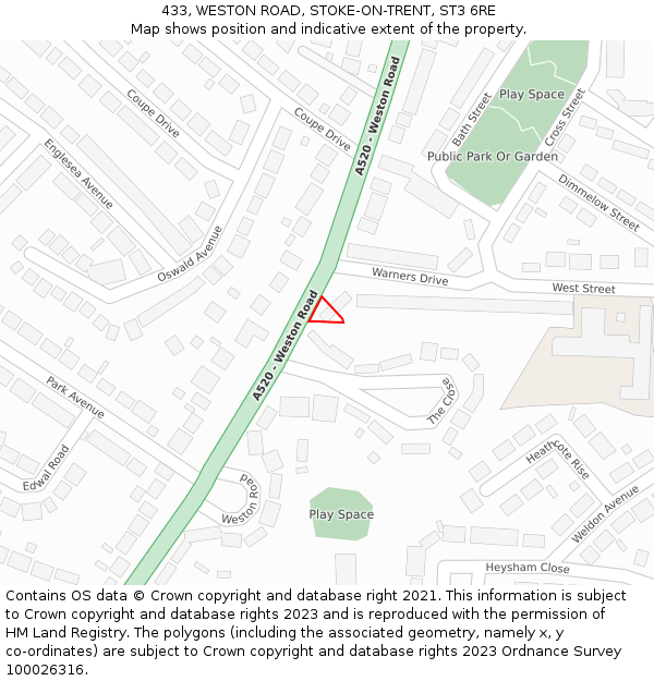 433, WESTON ROAD, STOKE-ON-TRENT, ST3 6RE: Location map and indicative extent of plot