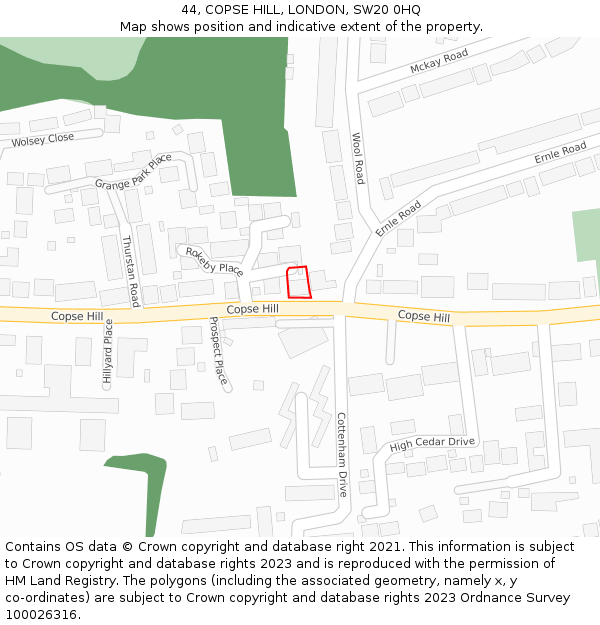 44, COPSE HILL, LONDON, SW20 0HQ: Location map and indicative extent of plot