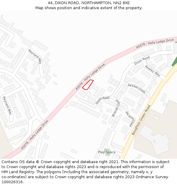 44, DIXON ROAD, NORTHAMPTON, NN2 8XE: Location map and indicative extent of plot