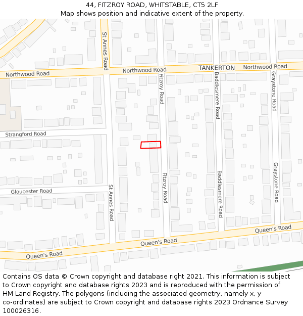 44, FITZROY ROAD, WHITSTABLE, CT5 2LF: Location map and indicative extent of plot