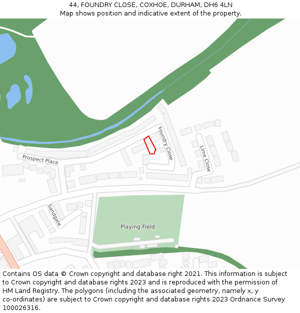 44, FOUNDRY CLOSE, COXHOE, DURHAM, DH6 4LN: Location map and indicative extent of plot