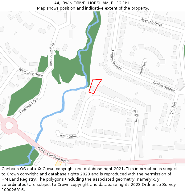 44, IRWIN DRIVE, HORSHAM, RH12 1NH: Location map and indicative extent of plot