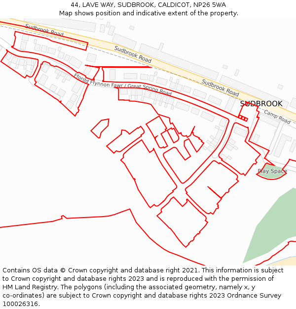 44, LAVE WAY, SUDBROOK, CALDICOT, NP26 5WA: Location map and indicative extent of plot