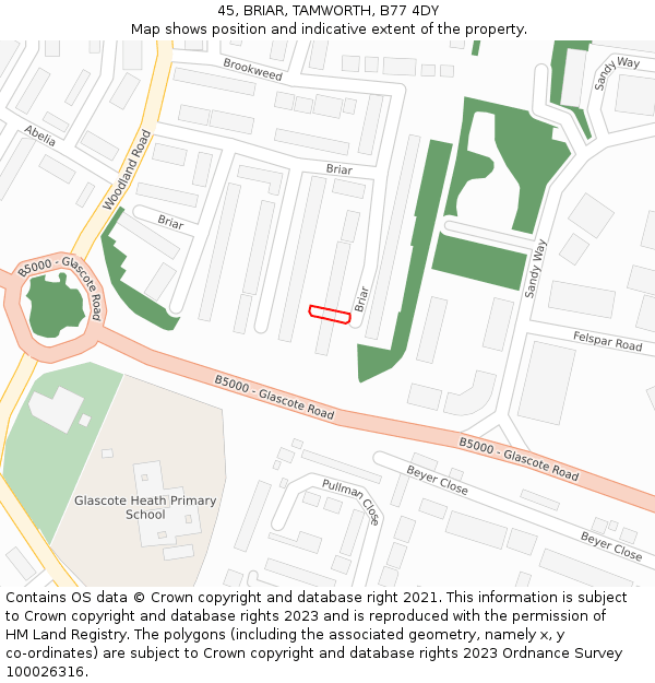 45, BRIAR, TAMWORTH, B77 4DY: Location map and indicative extent of plot