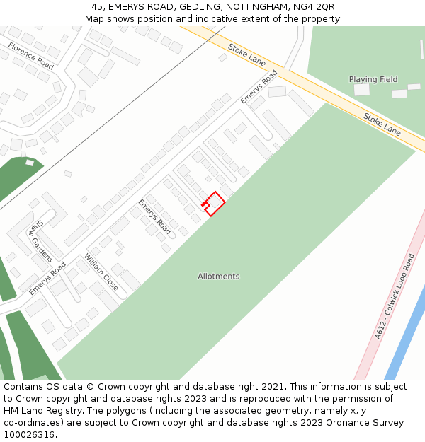 45, EMERYS ROAD, GEDLING, NOTTINGHAM, NG4 2QR: Location map and indicative extent of plot