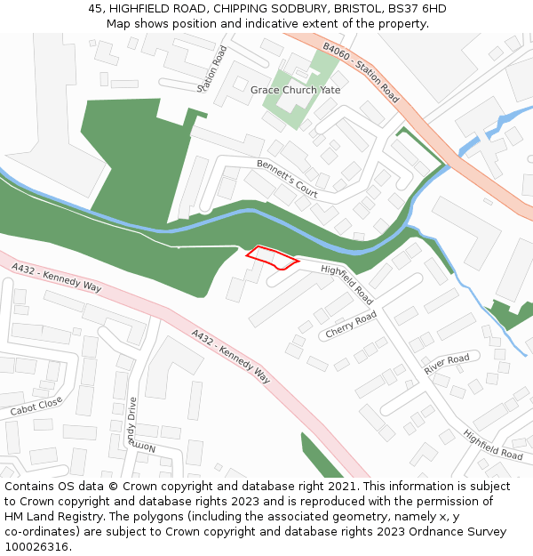 45, HIGHFIELD ROAD, CHIPPING SODBURY, BRISTOL, BS37 6HD: Location map and indicative extent of plot