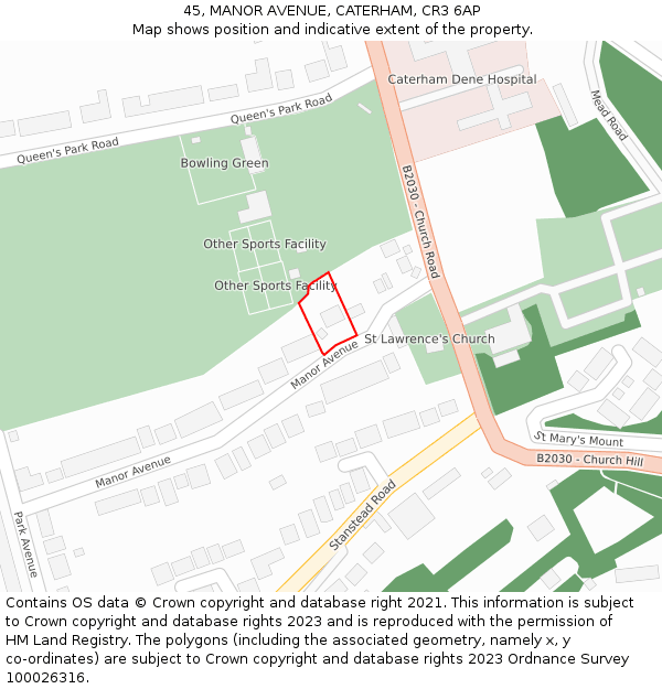 45, MANOR AVENUE, CATERHAM, CR3 6AP: Location map and indicative extent of plot