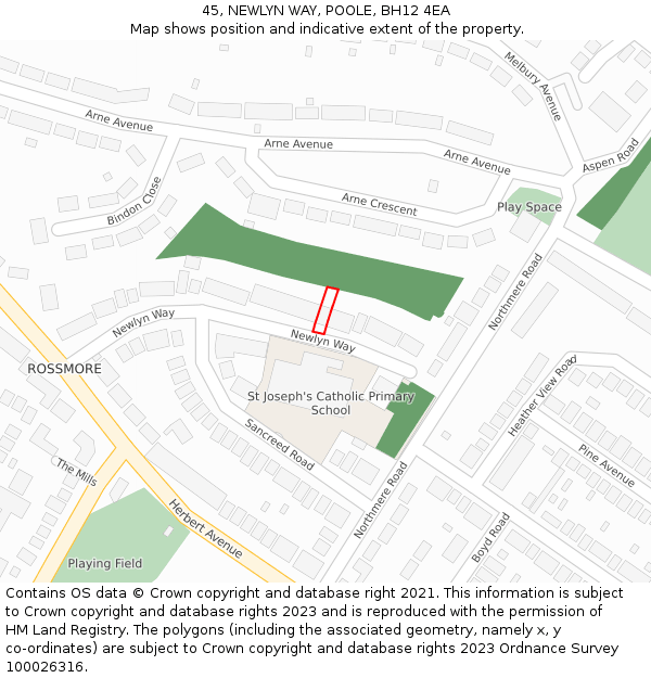 45, NEWLYN WAY, POOLE, BH12 4EA: Location map and indicative extent of plot