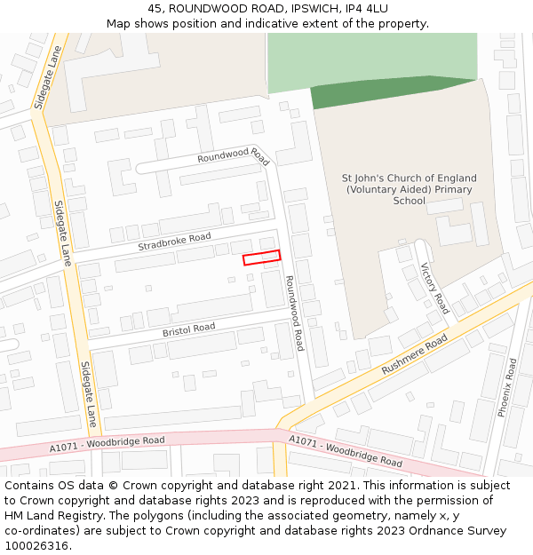 45, ROUNDWOOD ROAD, IPSWICH, IP4 4LU: Location map and indicative extent of plot