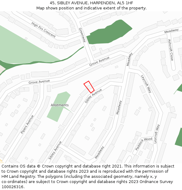 45, SIBLEY AVENUE, HARPENDEN, AL5 1HF: Location map and indicative extent of plot