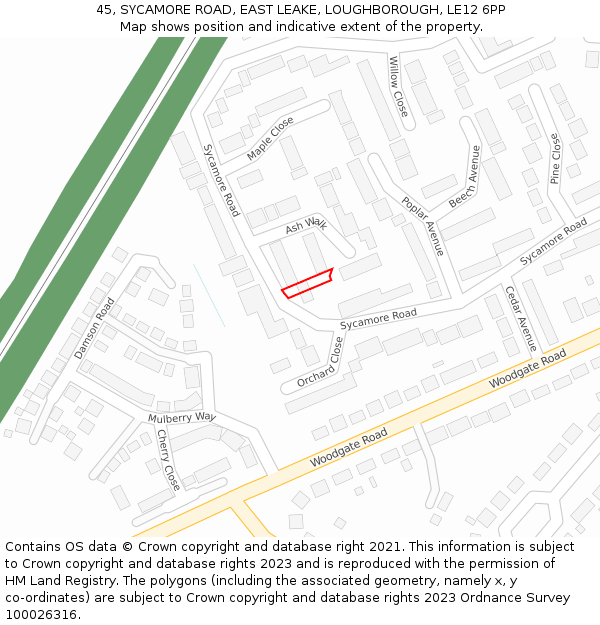 45, SYCAMORE ROAD, EAST LEAKE, LOUGHBOROUGH, LE12 6PP: Location map and indicative extent of plot