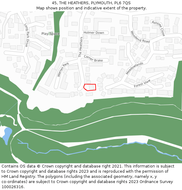 45, THE HEATHERS, PLYMOUTH, PL6 7QS: Location map and indicative extent of plot