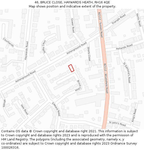 46, BRUCE CLOSE, HAYWARDS HEATH, RH16 4QE: Location map and indicative extent of plot