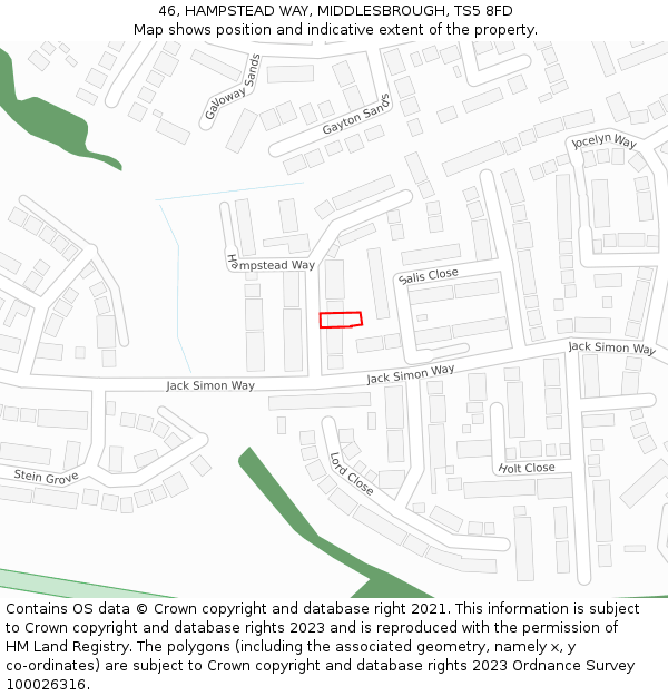 46, HAMPSTEAD WAY, MIDDLESBROUGH, TS5 8FD: Location map and indicative extent of plot