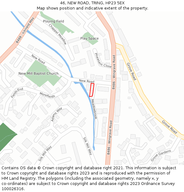 46, NEW ROAD, TRING, HP23 5EX: Location map and indicative extent of plot