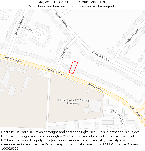 46, POLHILL AVENUE, BEDFORD, MK41 9DU: Location map and indicative extent of plot