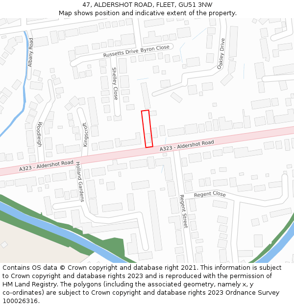 47, ALDERSHOT ROAD, FLEET, GU51 3NW: Location map and indicative extent of plot