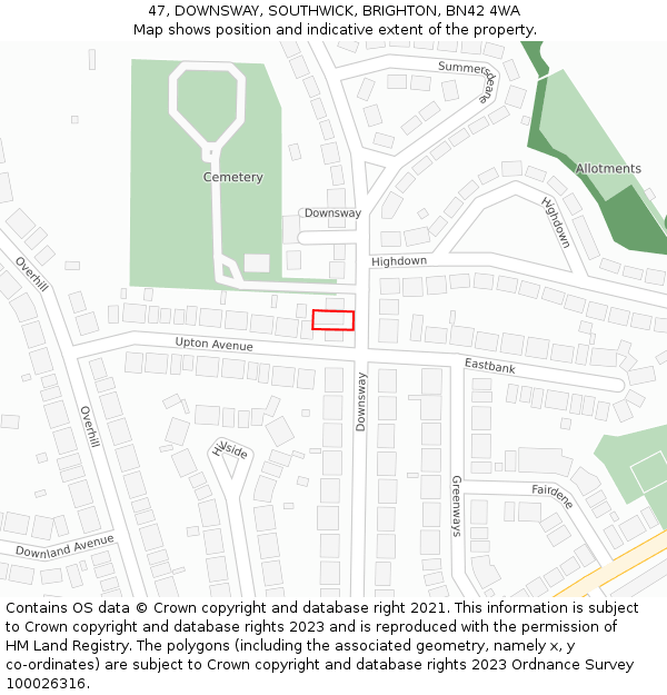 47, DOWNSWAY, SOUTHWICK, BRIGHTON, BN42 4WA: Location map and indicative extent of plot