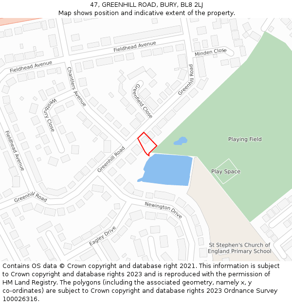 47, GREENHILL ROAD, BURY, BL8 2LJ: Location map and indicative extent of plot