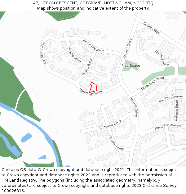 47, HERON CRESCENT, COTGRAVE, NOTTINGHAM, NG12 3TQ: Location map and indicative extent of plot