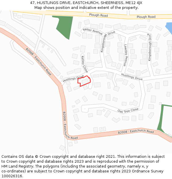 47, HUSTLINGS DRIVE, EASTCHURCH, SHEERNESS, ME12 4JX: Location map and indicative extent of plot