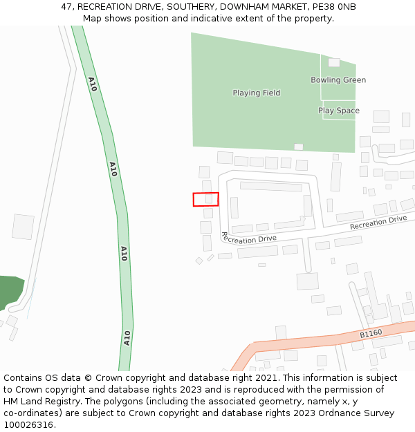 47, RECREATION DRIVE, SOUTHERY, DOWNHAM MARKET, PE38 0NB: Location map and indicative extent of plot