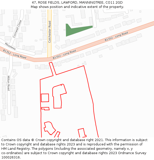 47, ROSE FIELDS, LAWFORD, MANNINGTREE, CO11 2GD: Location map and indicative extent of plot