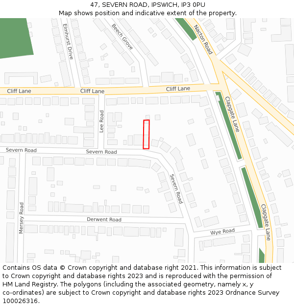 47, SEVERN ROAD, IPSWICH, IP3 0PU: Location map and indicative extent of plot