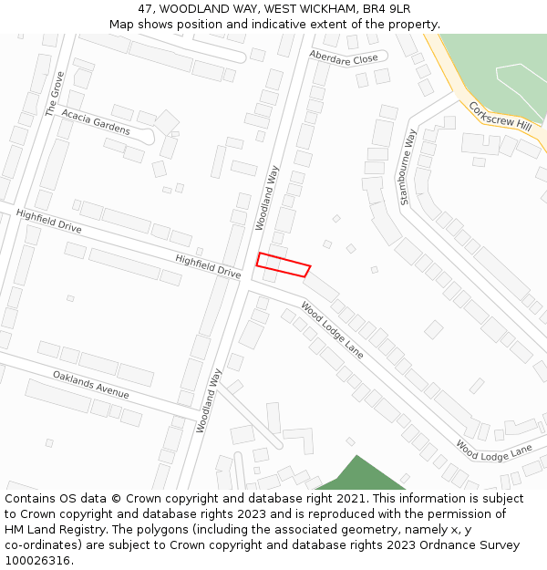 47, WOODLAND WAY, WEST WICKHAM, BR4 9LR: Location map and indicative extent of plot