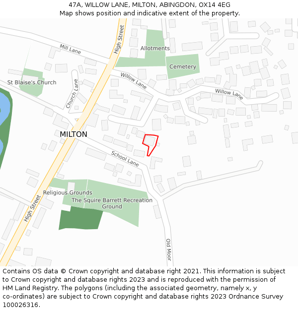 47A, WILLOW LANE, MILTON, ABINGDON, OX14 4EG: Location map and indicative extent of plot