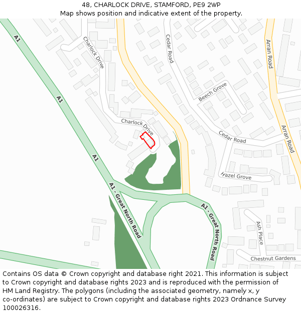 48, CHARLOCK DRIVE, STAMFORD, PE9 2WP: Location map and indicative extent of plot