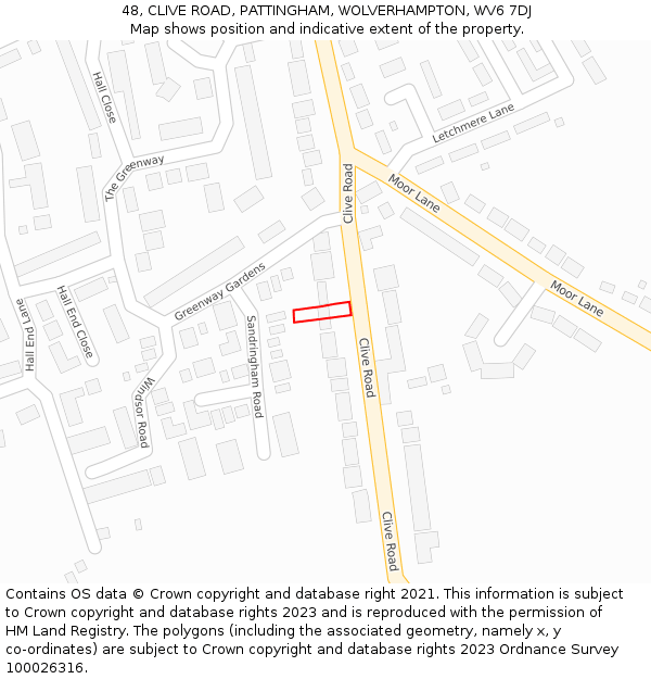 48, CLIVE ROAD, PATTINGHAM, WOLVERHAMPTON, WV6 7DJ: Location map and indicative extent of plot