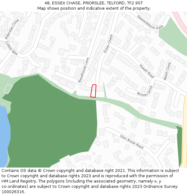 48, ESSEX CHASE, PRIORSLEE, TELFORD, TF2 9ST: Location map and indicative extent of plot