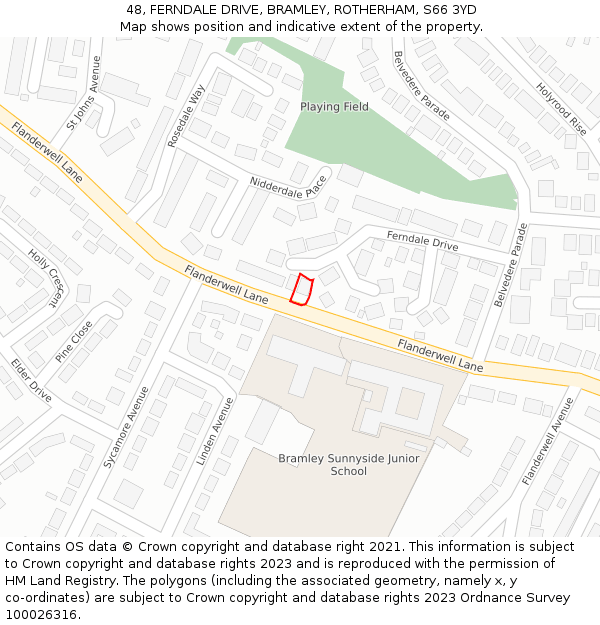 48, FERNDALE DRIVE, BRAMLEY, ROTHERHAM, S66 3YD: Location map and indicative extent of plot