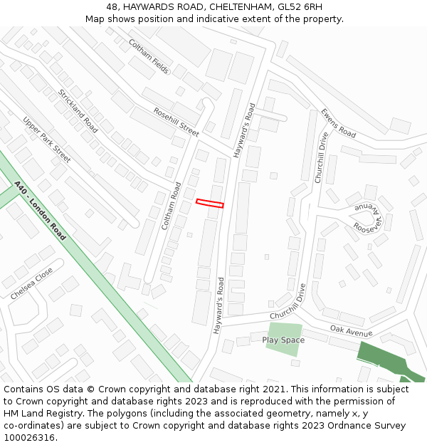 48, HAYWARDS ROAD, CHELTENHAM, GL52 6RH: Location map and indicative extent of plot