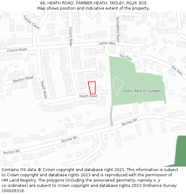 48, HEATH ROAD, PAMBER HEATH, TADLEY, RG26 3DS: Location map and indicative extent of plot