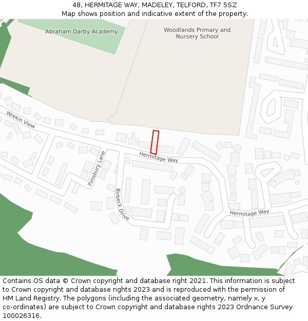 48, HERMITAGE WAY, MADELEY, TELFORD, TF7 5SZ: Location map and indicative extent of plot