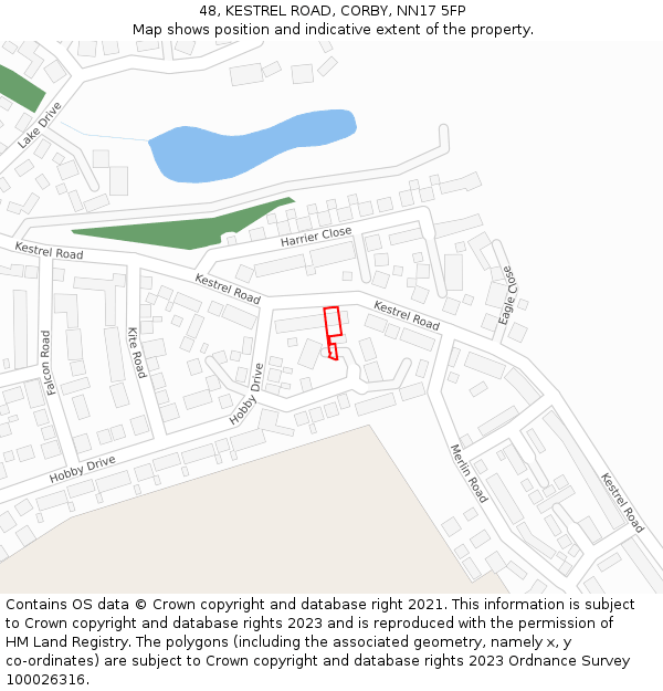 48, KESTREL ROAD, CORBY, NN17 5FP: Location map and indicative extent of plot