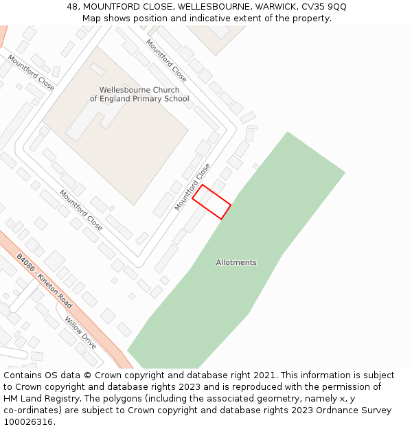 48, MOUNTFORD CLOSE, WELLESBOURNE, WARWICK, CV35 9QQ: Location map and indicative extent of plot