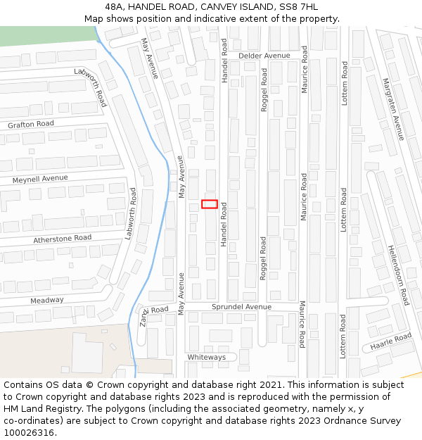 48A, HANDEL ROAD, CANVEY ISLAND, SS8 7HL: Location map and indicative extent of plot