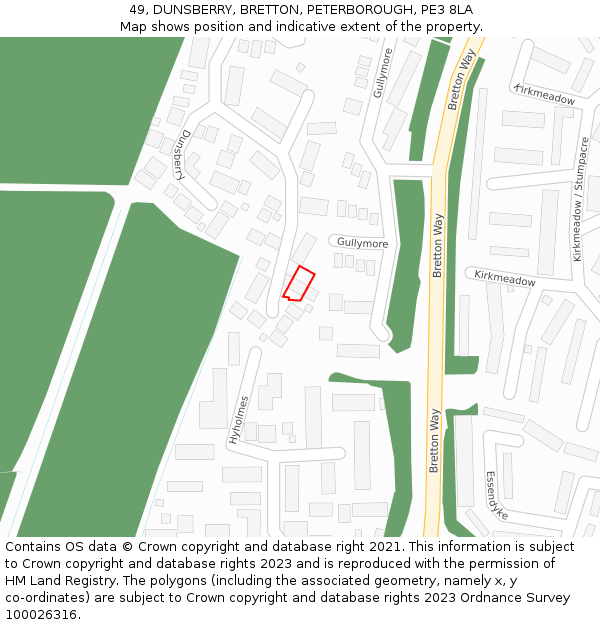 49, DUNSBERRY, BRETTON, PETERBOROUGH, PE3 8LA: Location map and indicative extent of plot